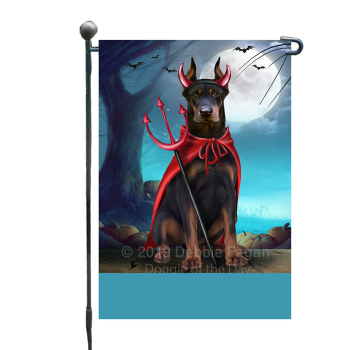 Personalized Happy Halloween Trick or Treat Doberman Pinscher Dog Devil Custom Garden Flag GFLG64465