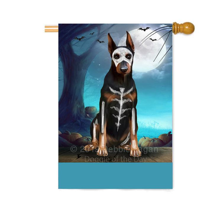Personalized Happy Halloween Trick or Treat Doberman Pinscher Dog Skeleton Custom House Flag FLG64211