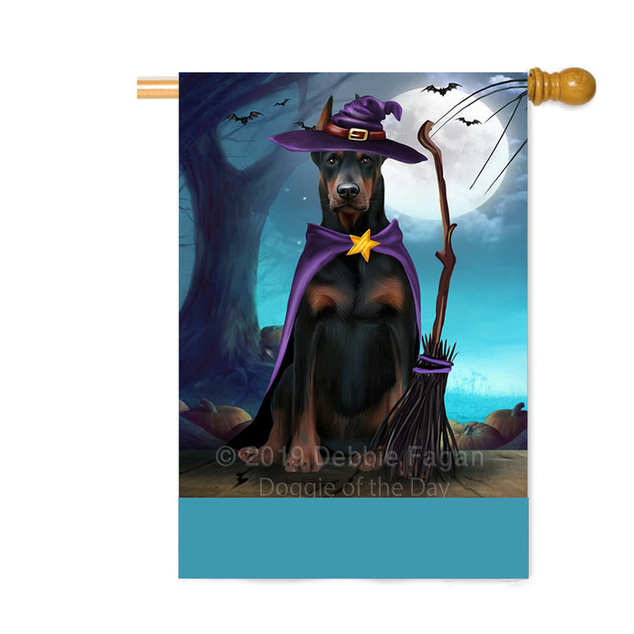 Personalized Happy Halloween Trick or Treat Doberman Pinscher Dog Witch Custom House Flag FLG64266