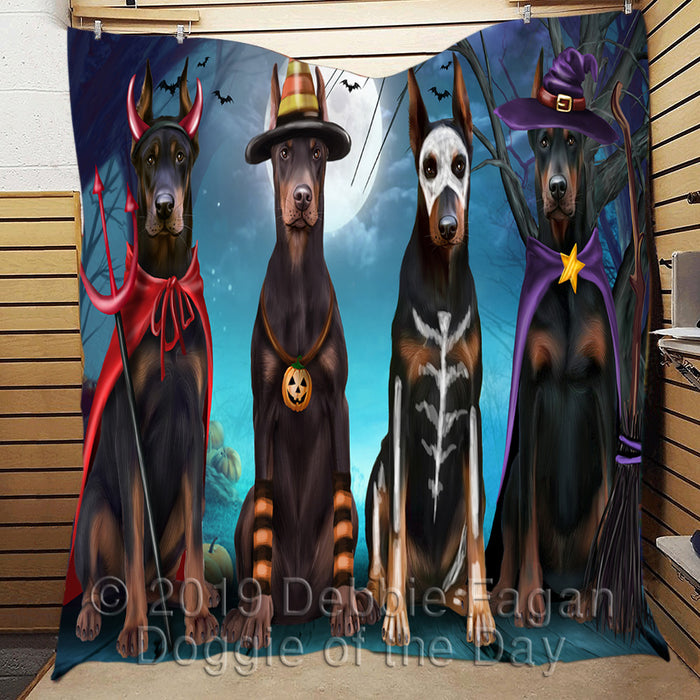 Happy Halloween Trick or Treat Doberman Dogs Lightweight Soft Bedspread Coverlet Bedding Quilt QUILT60341