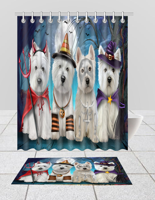 Halloween Trick or Teat Highland Terrier Dogs Bath Mat and Shower Curtain Combo