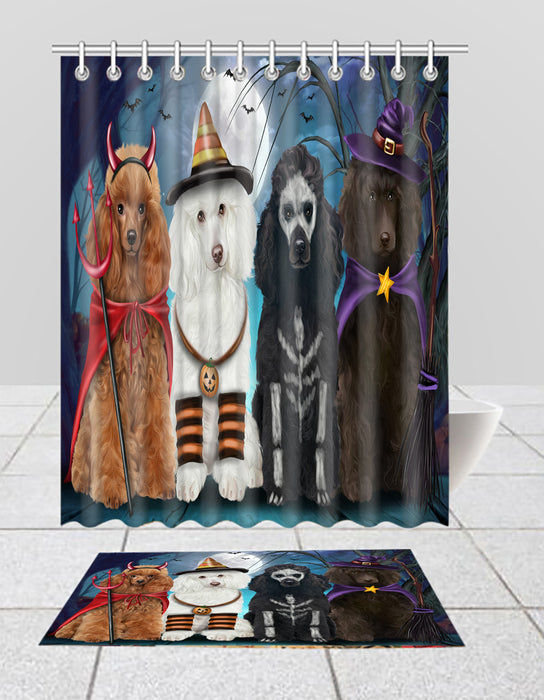 Halloween Trick or Teat Poodle Dogs Bath Mat and Shower Curtain Combo