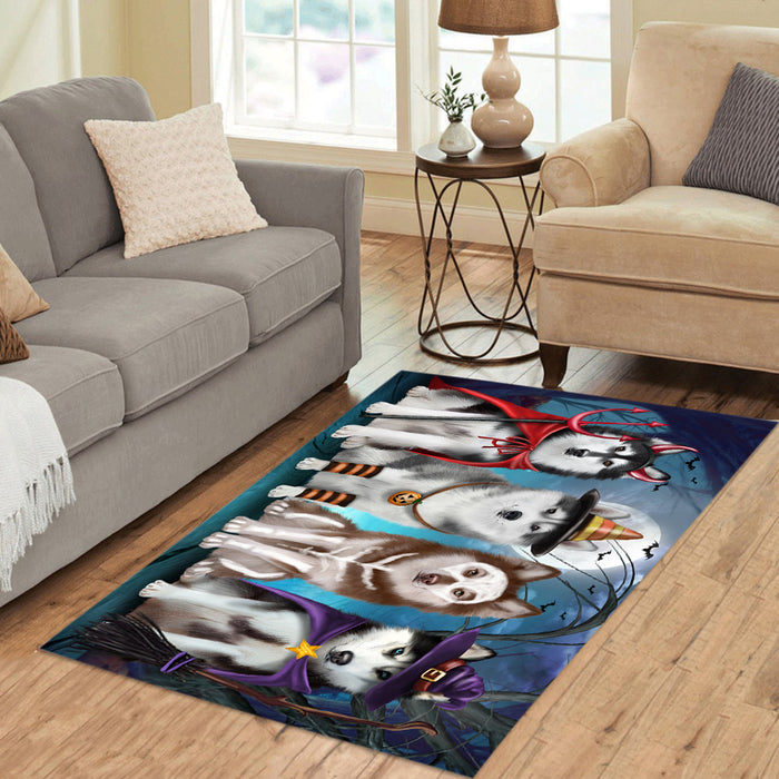 Halloween Trick or Teat Siberian Husky Dogs Area Rug