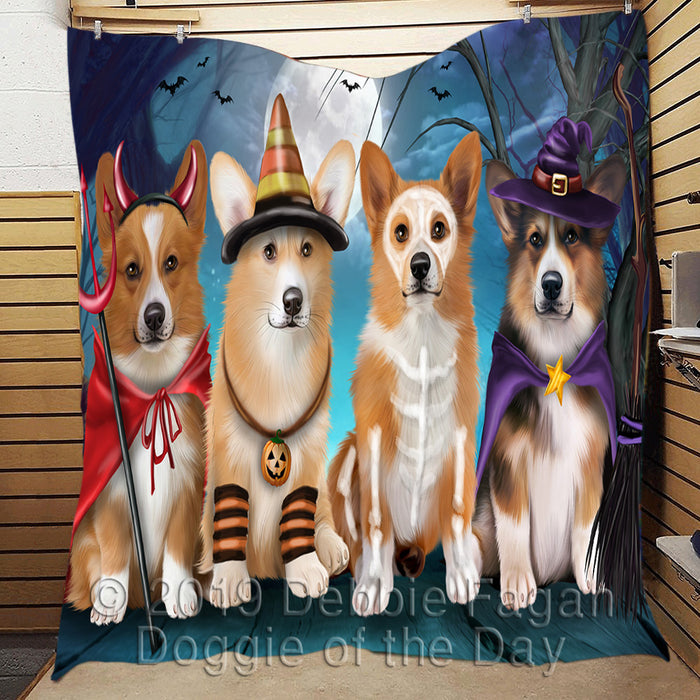 Happy Halloween Trick or Treat Corgi Dogs Lightweight Soft Bedspread Coverlet Bedding Quilt QUILT60321