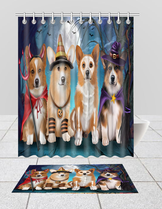 Halloween Trick or Teat Welsh Corgi Dogs Bath Mat and Shower Curtain Combo