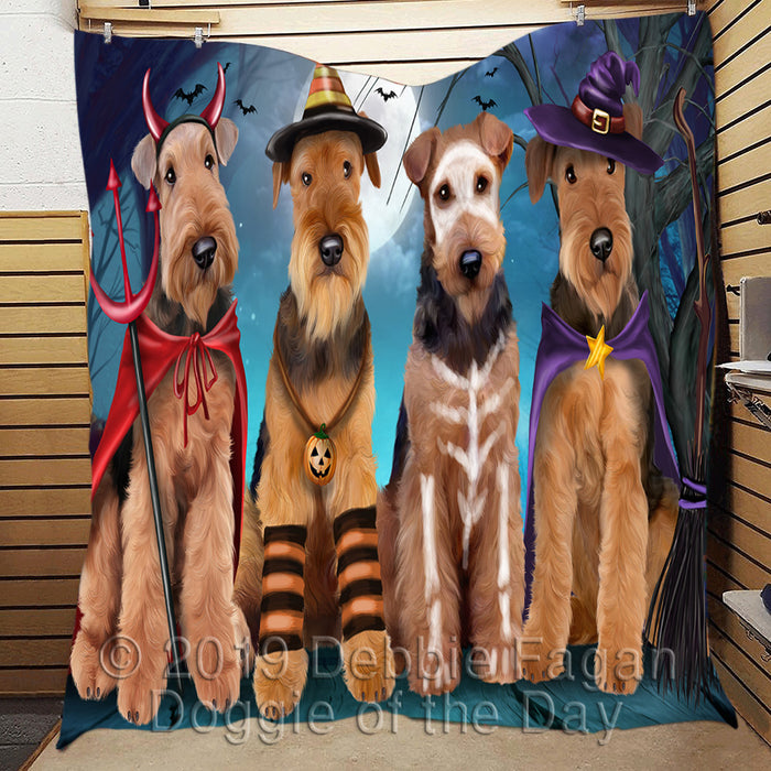 Happy Halloween Trick or Treat Airedale Dogs Lightweight Soft Bedspread Coverlet Bedding Quilt QUILT60131