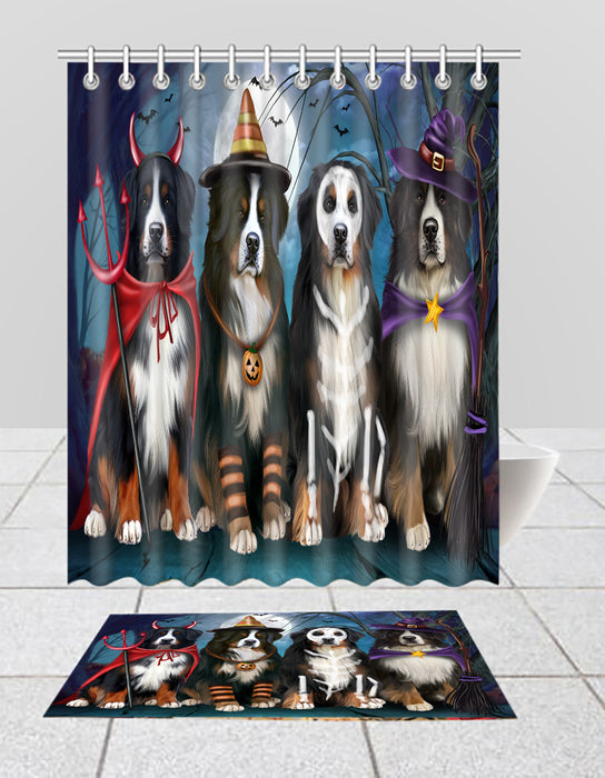 Halloween Trick or Teat Bernese Mountain Dogs Bath Mat and Shower Curtain Combo