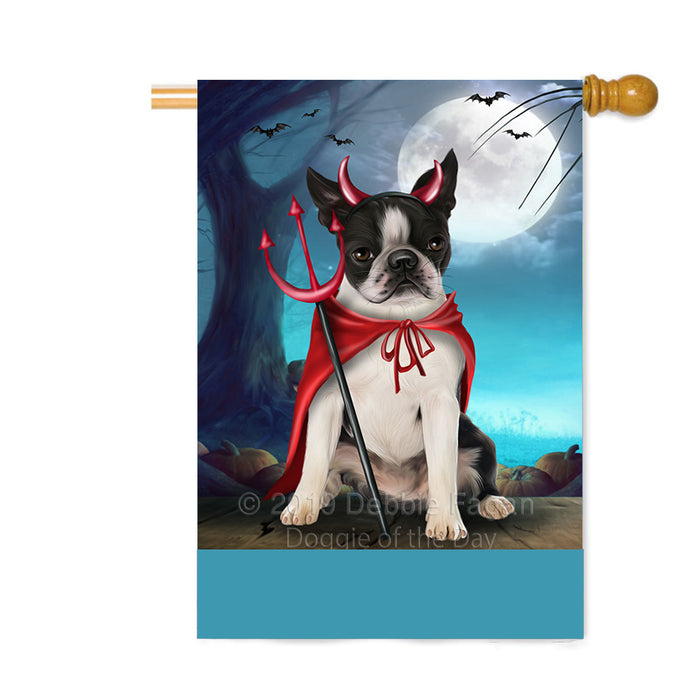 Personalized Happy Halloween Trick or Treat Boston Terrier Dog Devil Custom House Flag FLG64153