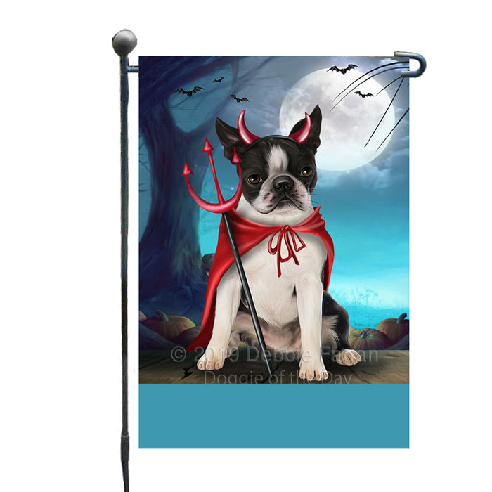 Personalized Happy Halloween Trick or Treat Boston Terrier Dog Devil Custom Garden Flag GFLG64462