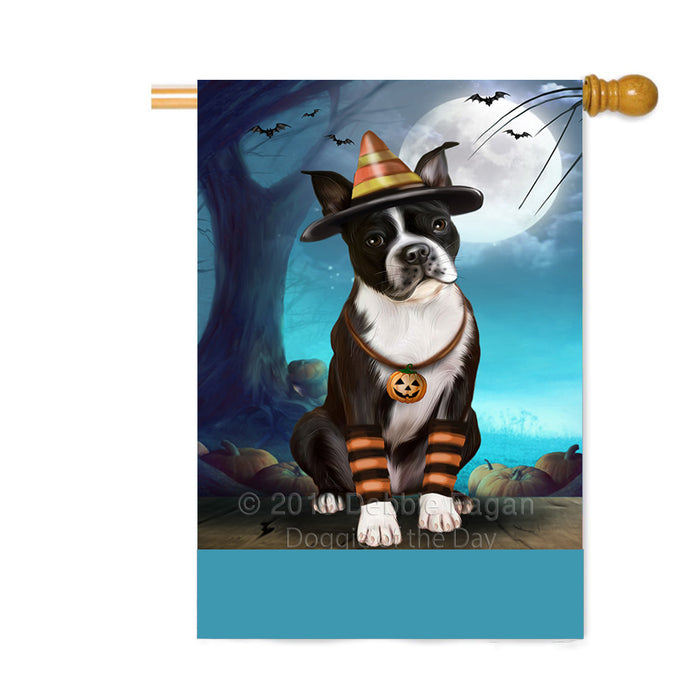 Personalized Happy Halloween Trick or Treat Boston Terrier Dog Candy Corn Custom House Flag FLG64098
