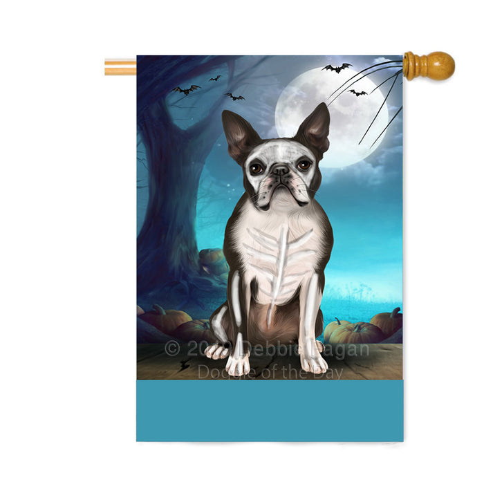 Personalized Happy Halloween Trick or Treat Boston Terrier Dog Skeleton Custom House Flag FLG64208