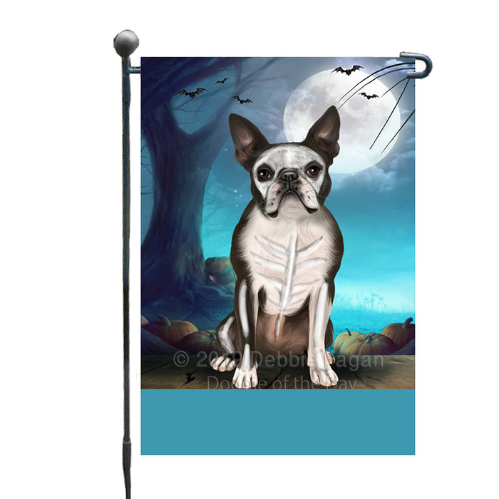 Personalized Happy Halloween Trick or Treat Boston Terrier Dog Skeleton Custom Garden Flag GFLG64517
