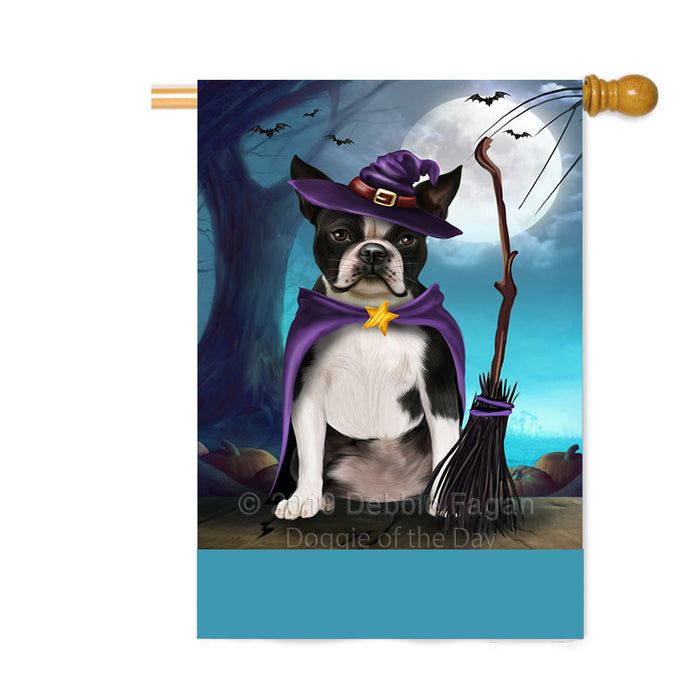 Personalized Happy Halloween Trick or Treat Boston Terrier Dog Witch Custom House Flag FLG64263