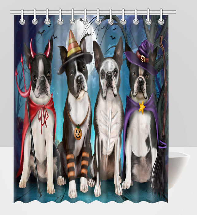 Halloween Trick or Teat Boston Terrier Dogs Shower Curtain