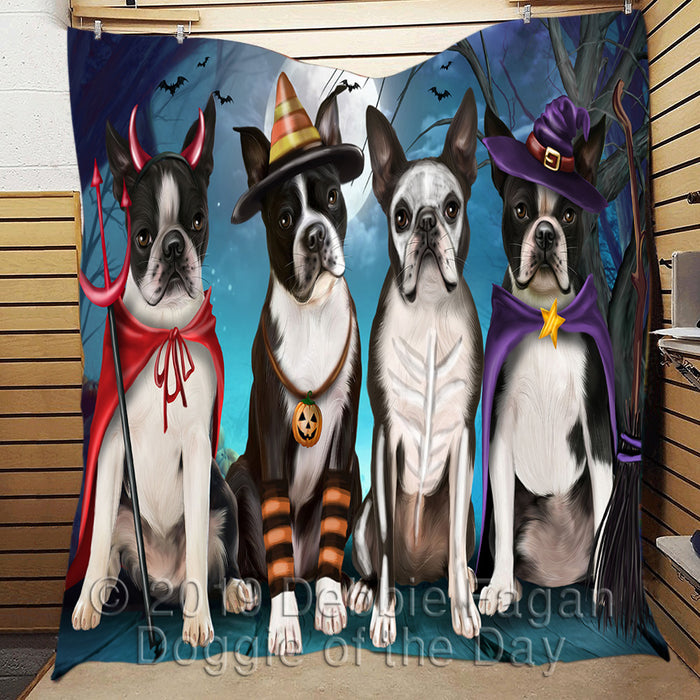 Happy Halloween Trick or Treat Boston Terrier Dogs Lightweight Soft Bedspread Coverlet Bedding Quilt QUILT60256