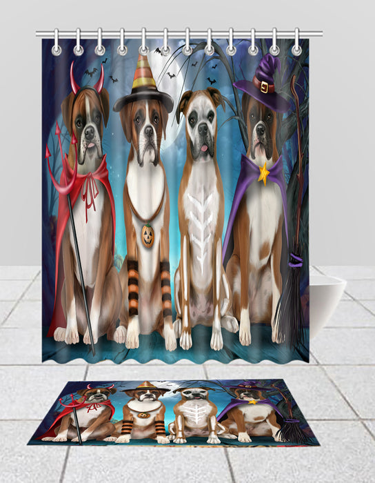 Halloween Trick or Teat Boxer Dogs Bath Mat and Shower Curtain Combo
