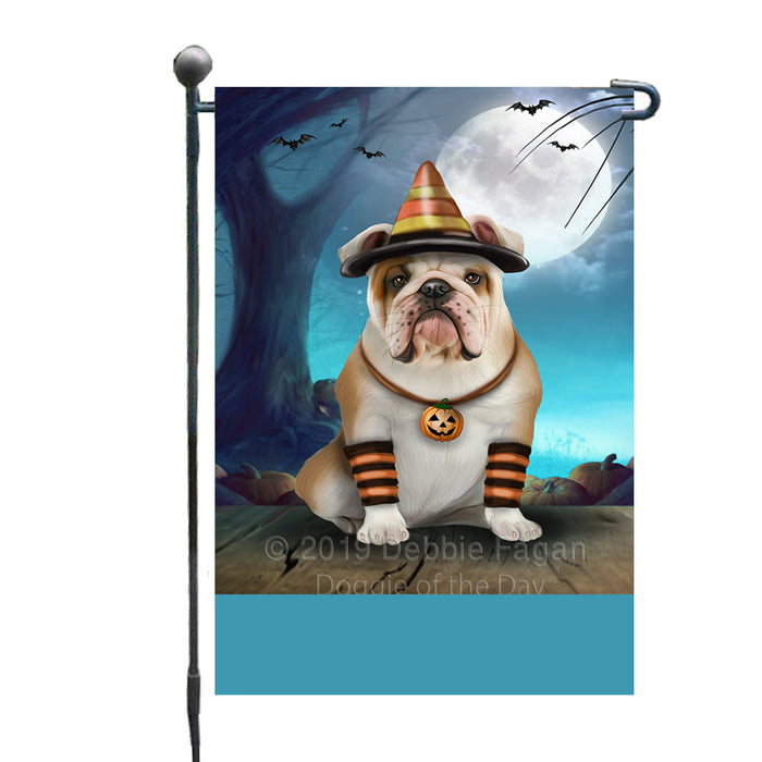 Personalized Happy Halloween Trick or Treat Bulldog Candy Corn Custom Garden Flag GFLG64409