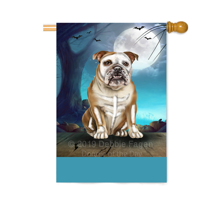 Personalized Happy Halloween Trick or Treat Bulldog Skeleton Custom House Flag FLG64210