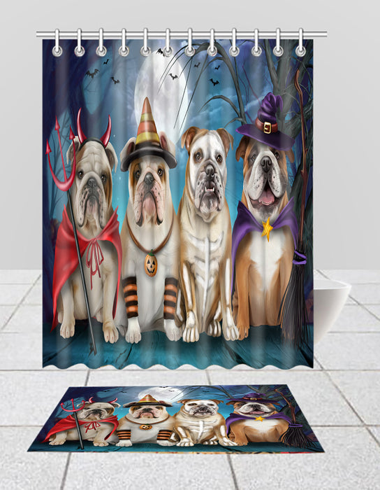 Halloween Trick or Teat Bulldog Dogs Bath Mat and Shower Curtain Combo