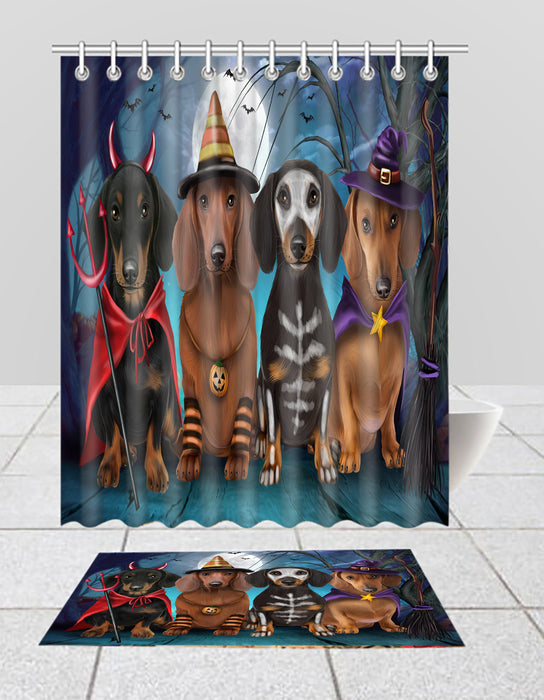 Halloween Trick or Teat Dachshund Dogs Bath Mat and Shower Curtain Combo