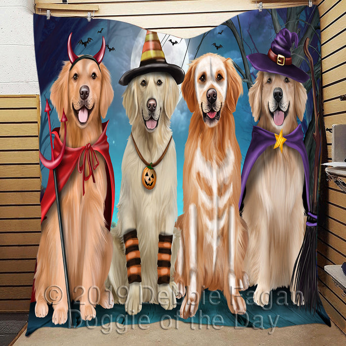 Happy Halloween Trick or Treat Golden Retriever Dogs Lightweight Soft Bedspread Coverlet Bedding Quilt QUILT60366