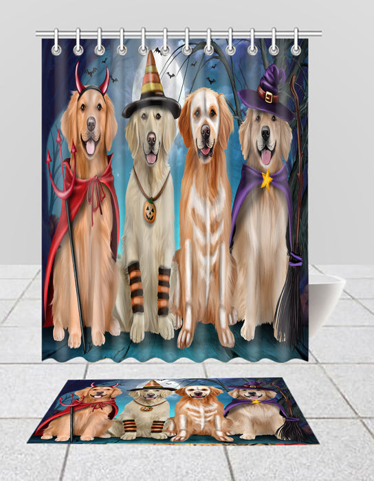 Halloween Trick or Teat Golden Retriever Dogs Bath Mat and Shower Curtain Combo