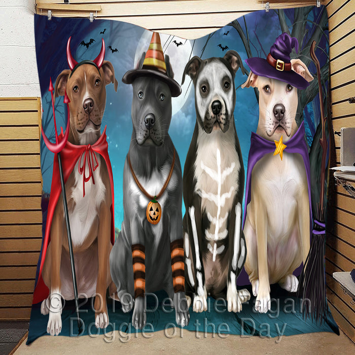 Happy Halloween Trick or Treat Pitbull Dogs Lightweight Soft Bedspread Coverlet Bedding Quilt QUILT60476