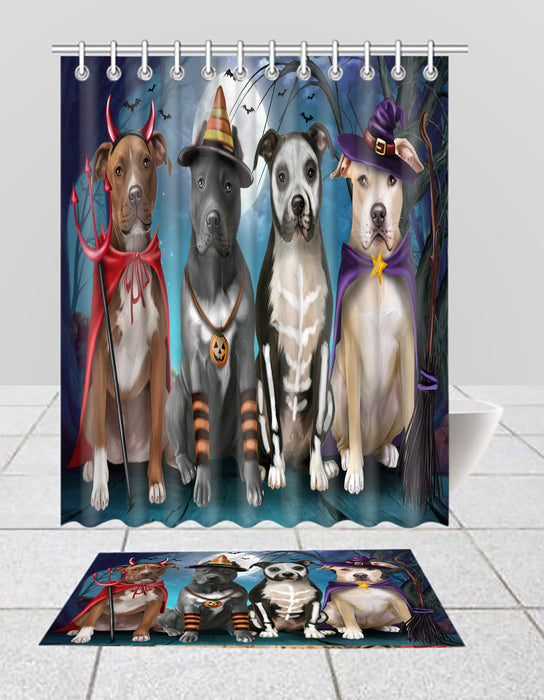 Halloween Trick or Teat Pit Bull Dogs Bath Mat and Shower Curtain Combo