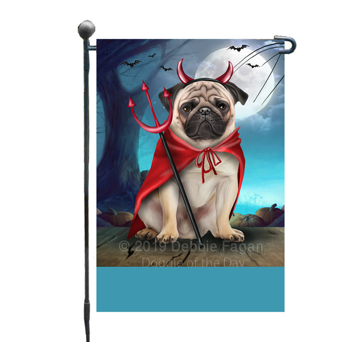 Personalized Happy Halloween Trick or Treat Pug Dog Devil Custom Garden Flag GFLG64470