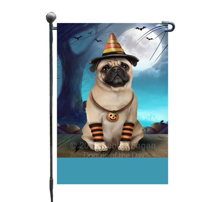 Personalized Happy Halloween Trick or Treat Pug Dog Candy Corn Custom Garden Flag GFLG64415