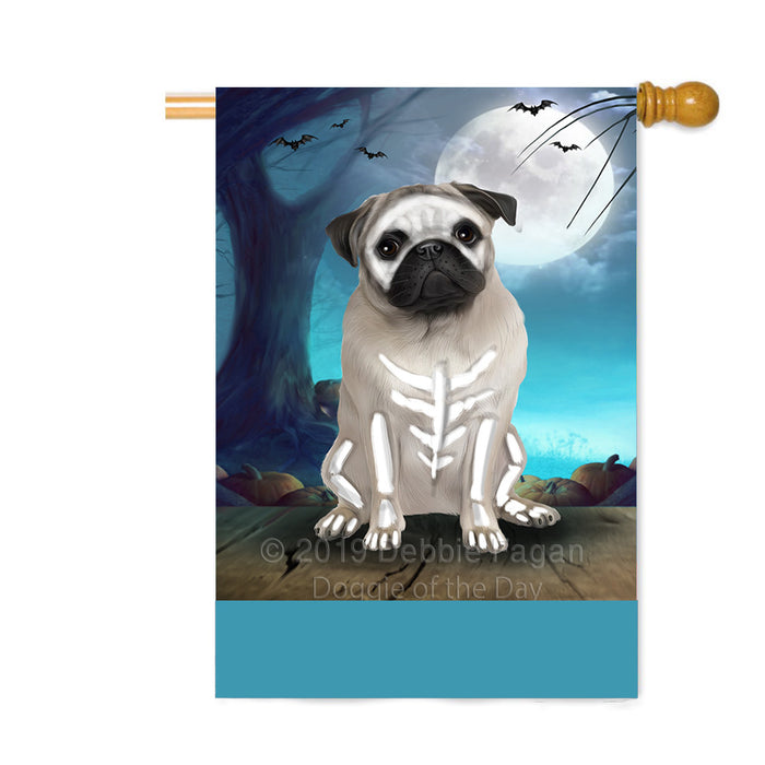 Personalized Happy Halloween Trick or Treat Pug Dog Skeleton Custom House Flag FLG64216