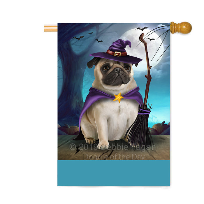 Personalized Happy Halloween Trick or Treat Pug Dog Witch Custom House Flag FLG64271