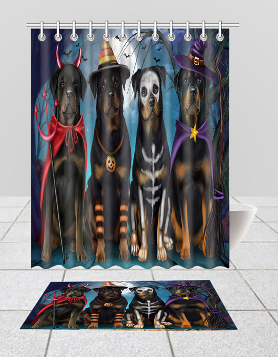 Halloween Trick or Teat Rottweiler Dogs Bath Mat and Shower Curtain Combo