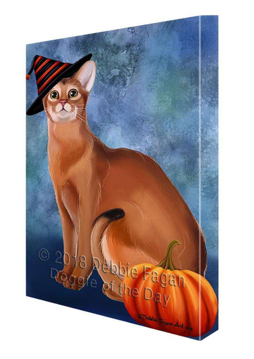 Happy Halloween Abyssinian Cat Wearing Witch Hat with Pumpkin Canvas Print Wall Art Décor CVS112670