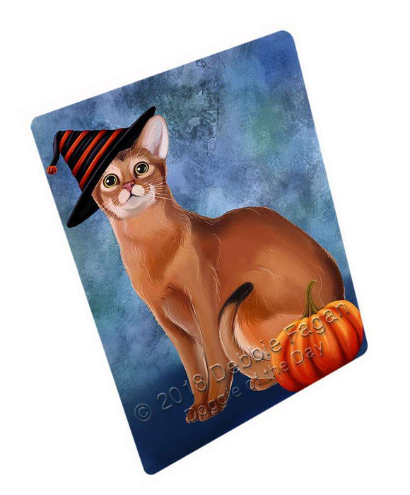 Happy Halloween Abyssinian Cat Wearing Witch Hat with Pumpkin Cutting Board C69384