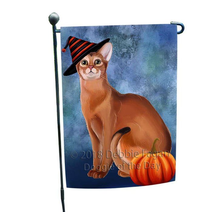 Happy Halloween Abyssinian Cat Wearing Witch Hat with Pumpkin Garden Flag GFLG55042