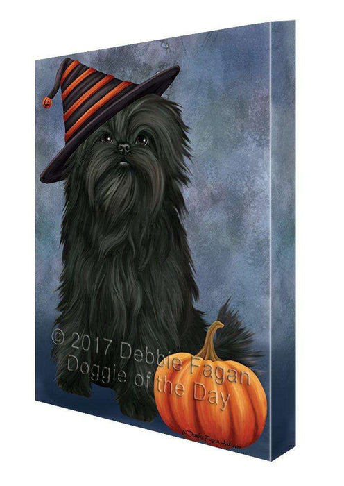 Happy Halloween Affenpinscher Dog Wearing Witch Hat with Pumpkin Canvas Wall Art