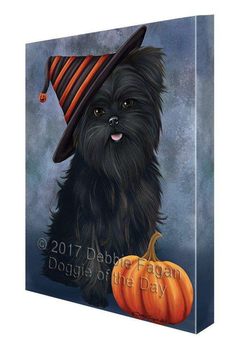 Happy Halloween Affenpinscher Dog Wearing Witch Hat with Pumpkin Canvas Wall Art