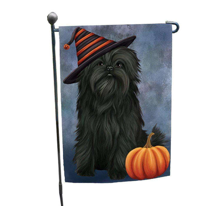 Happy Halloween Affenpinscher Dog Wearing Witch Hat with Pumpkin Garden Flag