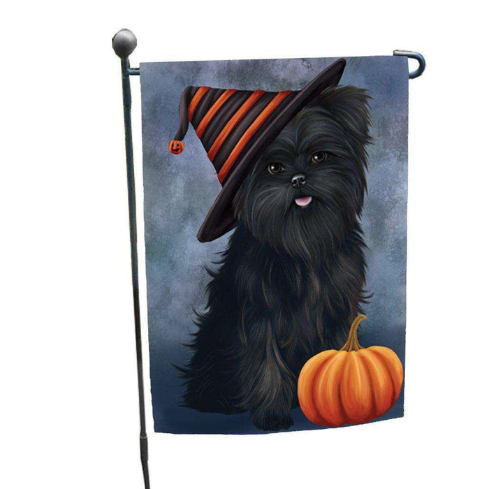 Happy Halloween Affenpinscher Dog Wearing Witch Hat with Pumpkin Garden Flag