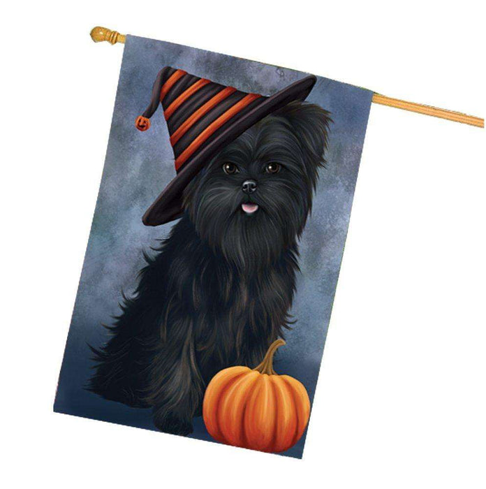 Happy Halloween Affenpinscher Dog Wearing Witch Hat with Pumpkin House Flag