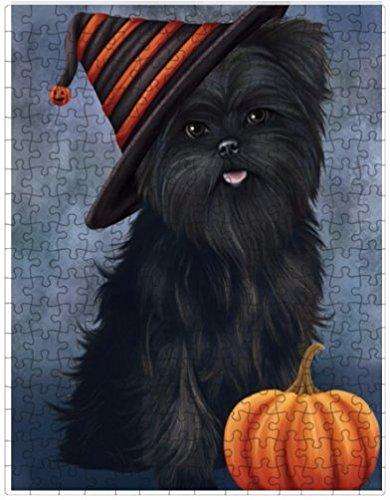Happy Halloween Affenpinscher Dog Wearing Witch Hat with Pumpkin Puzzle with Photo Tin