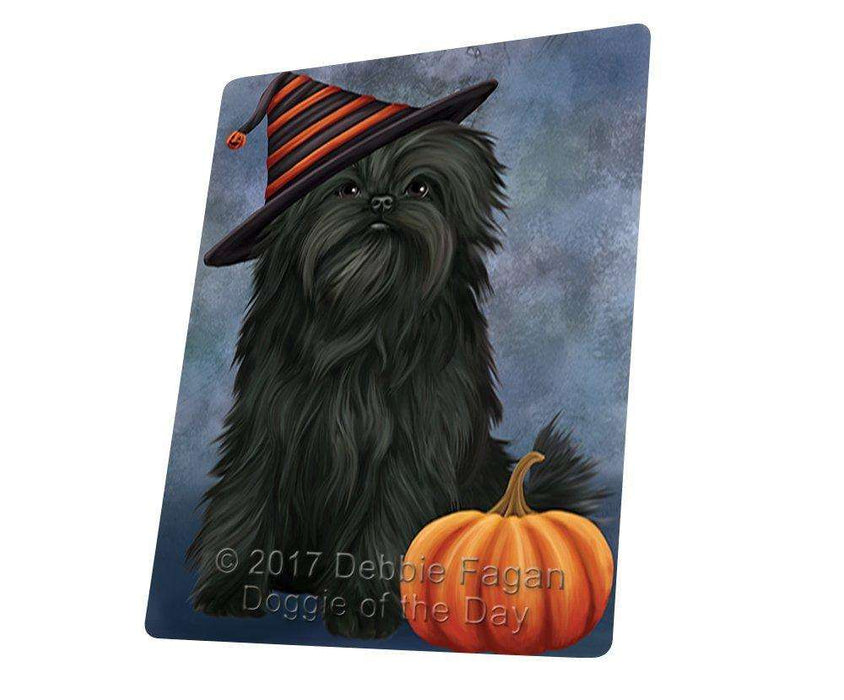 Happy Halloween Affenpinscher Dog Wearing Witch Hat with Pumpkin Tempered Cutting Board