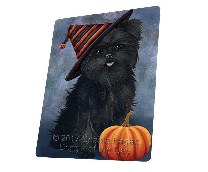 Happy Halloween Affenpinscher Dog Wearing Witch Hat with Pumpkin Tempered Cutting Board