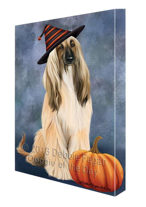 Happy Halloween Afghan Hound Dog Wearing Witch Hat with Pumpkin Canvas Print Wall Art Décor CVS111356