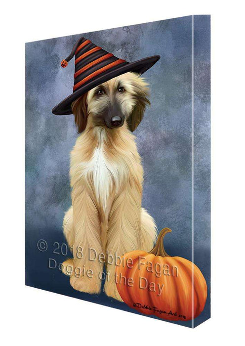 Happy Halloween Afghan Hound Dog Wearing Witch Hat with Pumpkin Canvas Print Wall Art Décor CVS111365