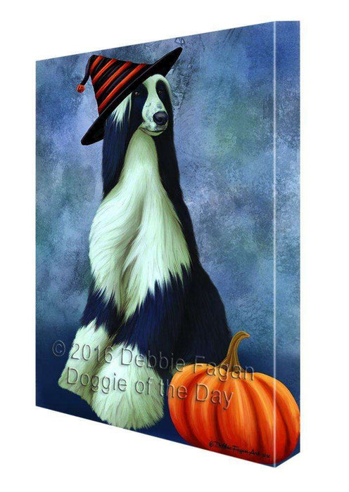 Happy Halloween Afghan Hound Dog Wearing Witch Hat with Pumpkin Canvas Wall Art