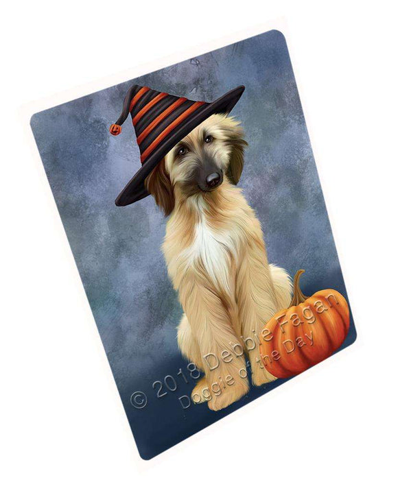 Happy Halloween Afghan Hound Dog Wearing Witch Hat with Pumpkin Cutting Board C68949
