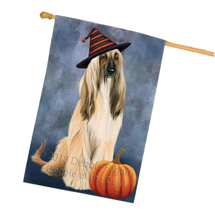 Happy Halloween Afghan Hound Dog Wearing Witch Hat with Pumpkin House Flag FLG55032