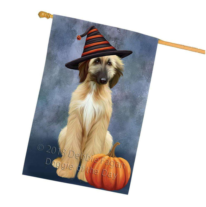 Happy Halloween Afghan Hound Dog Wearing Witch Hat with Pumpkin House Flag FLG55033